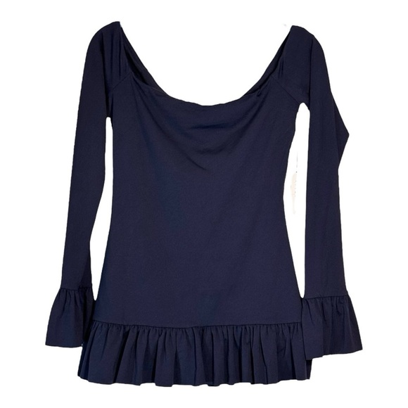 Susana Monaco Tops - Susana Monaco Ruffle Hem Off the Shoulder Top in Midnight Blue NWT